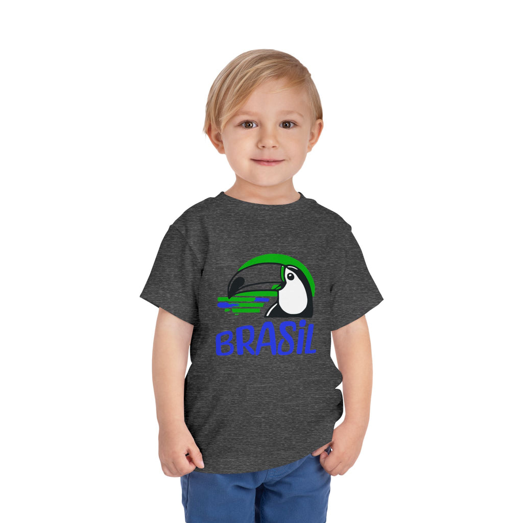 Brazilian-American Crianças T-Shirt - Toucan Design on Amarelo - Celebrate Brazilian Roots Toddler Short Sleeve Tee