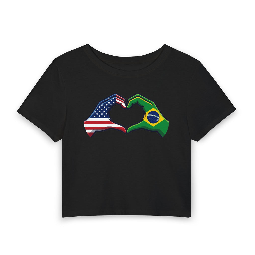 USA Brazil Heart Hands Baby Tee | Cropped Graphic Top