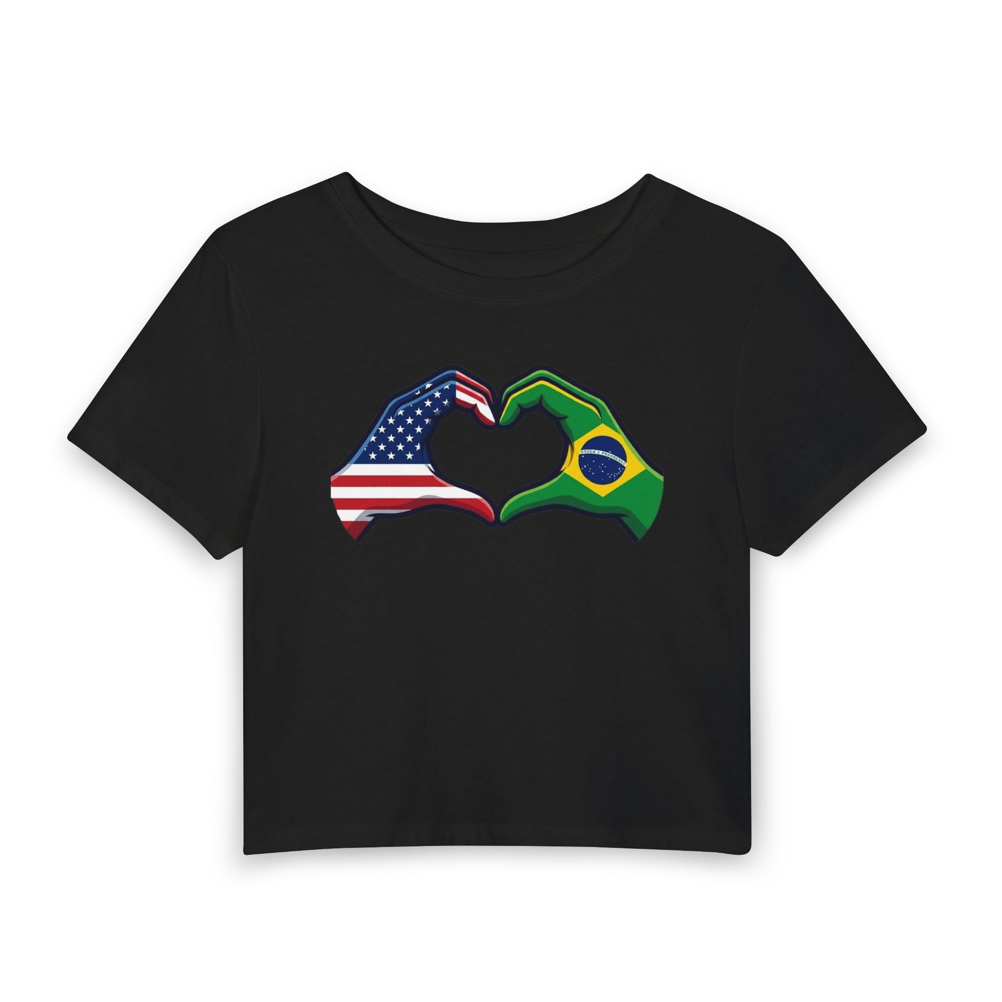 USA Brazil Heart Hands Baby Tee | Cropped Graphic Top