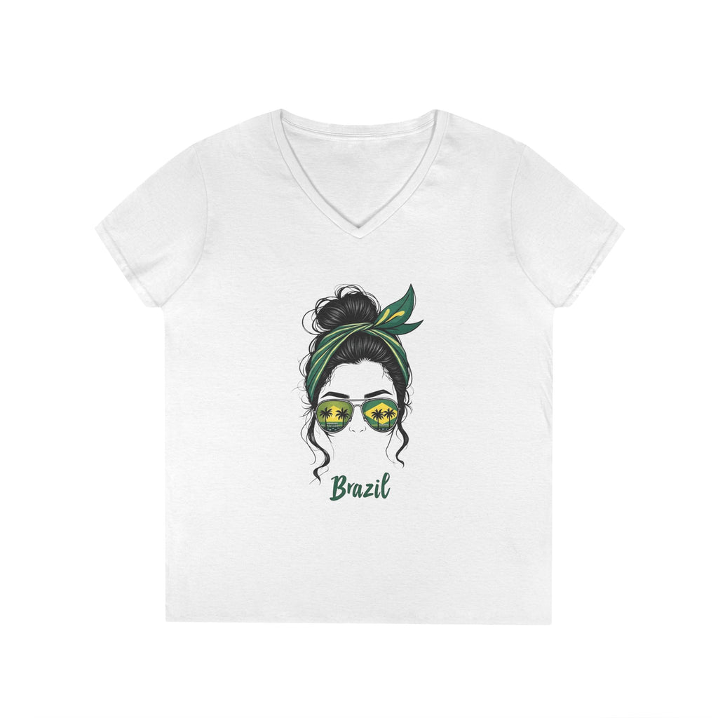 Brazilian Messy Bun V-Neck T-Shirt | Brazil Gift for Her