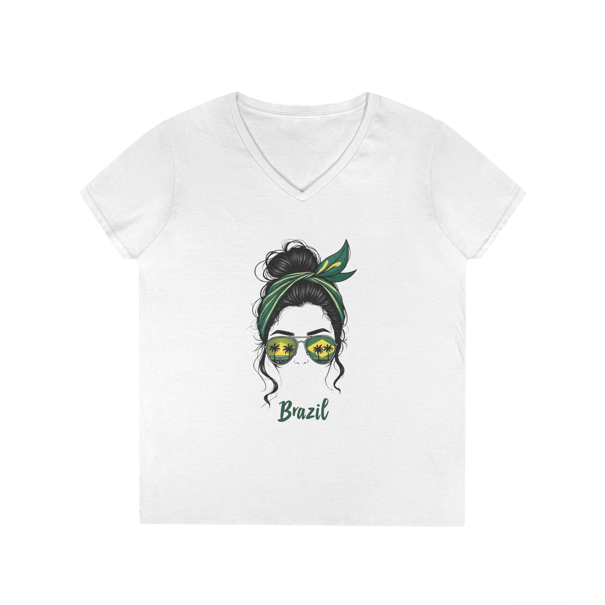 Brazilian Messy Bun V-Neck T-Shirt | Brazil Gift for Her