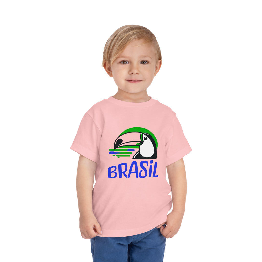 Brazilian-American Crianças T-Shirt - Toucan Design on Amarelo - Celebrate Brazilian Roots Toddler Short Sleeve Tee