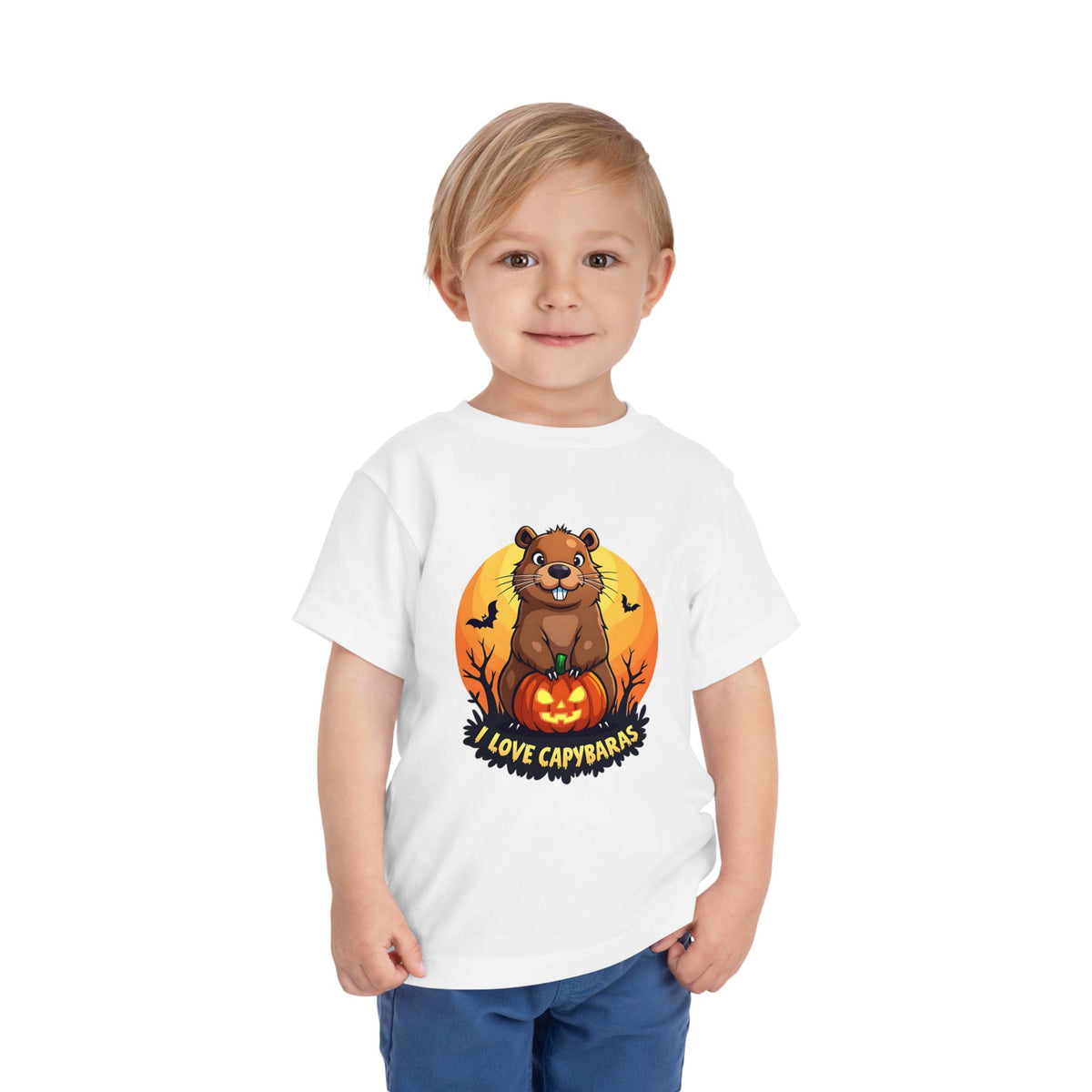 Toddler Halloween Tee with Capybara, Cute Kids Shirt, Fall Fashion, Trick or Treat Outfit, Animal Lover Gift, Spooky Season Apparel