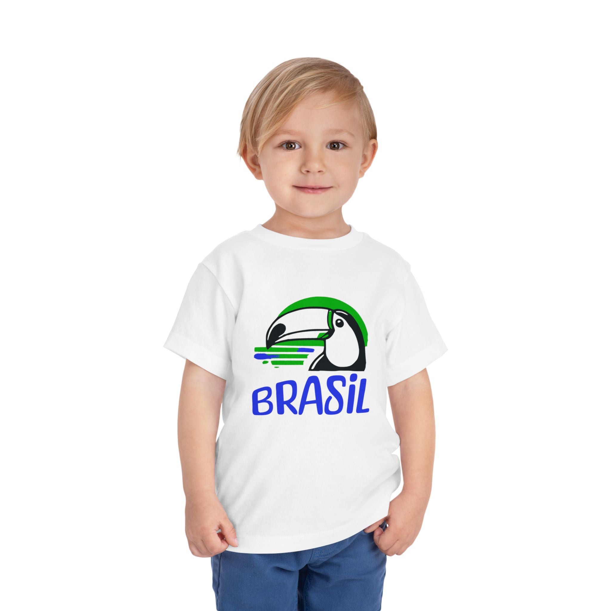 Brazilian-American Crianças T-Shirt - Toucan Design on Amarelo - Celebrate Brazilian Roots Toddler Short Sleeve Tee