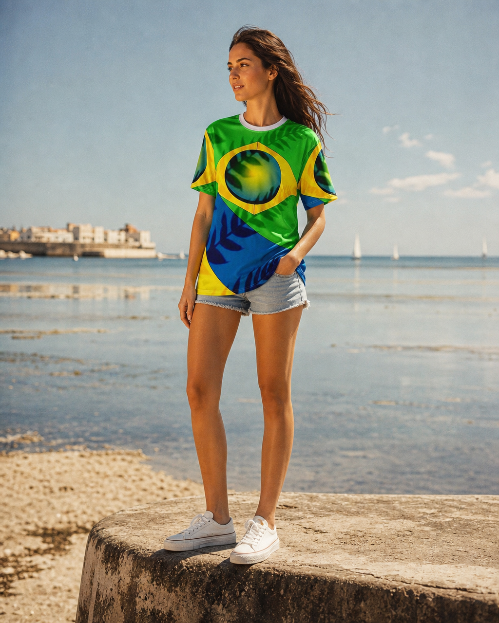 Brazil Flag Abstract Tee, Unisex T-Shirt for Carnival & Soccer Games, Green Yellow Blue, Brazilian Culture Shirt, Tropical Vacation Clothing