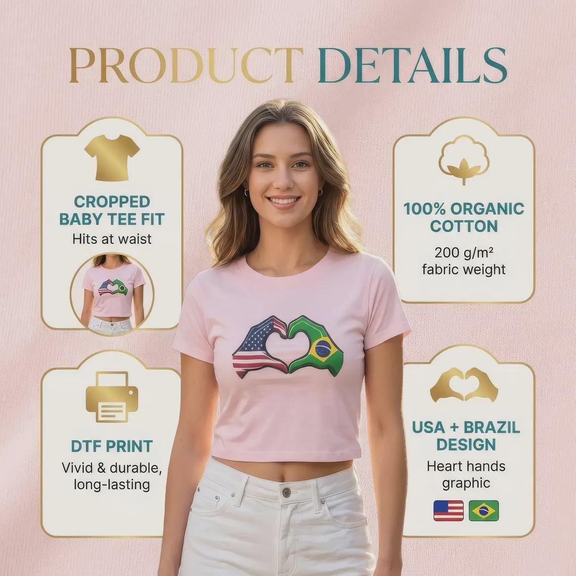 USA Brazil heart hands baby tee mockup
