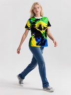Carnaval dancer green tee closeup