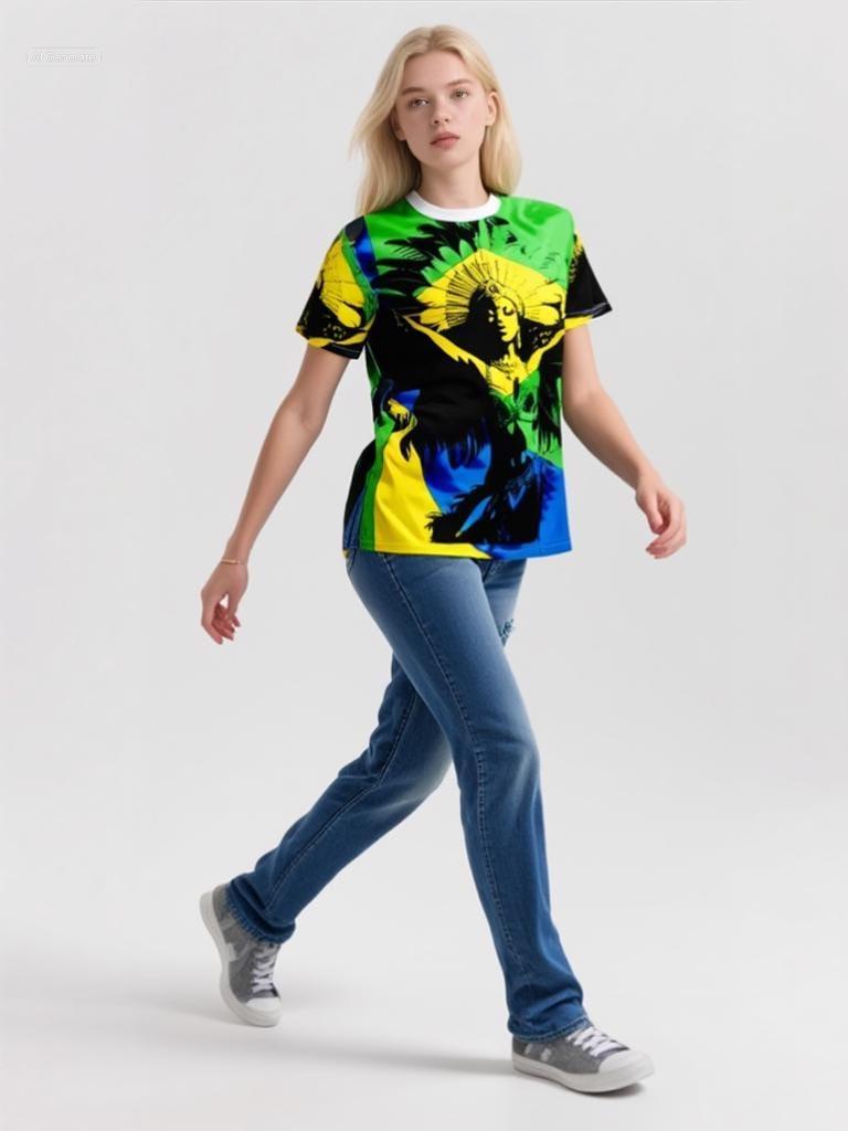 Carnaval dancer green tee closeup