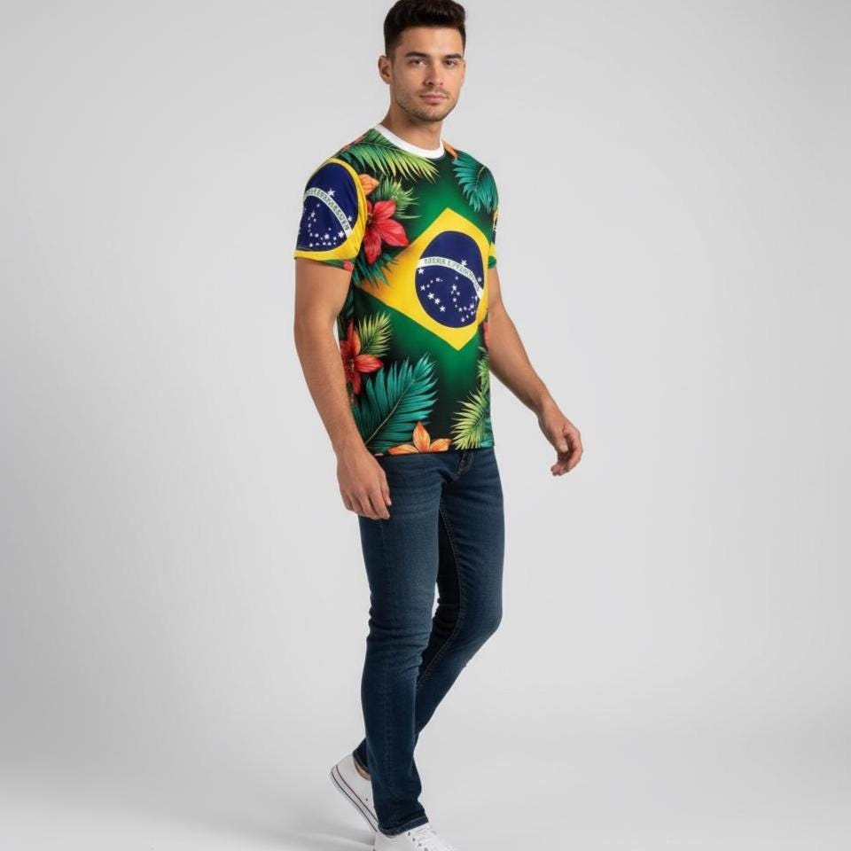 Brazil Flag Floral tee lifestyle