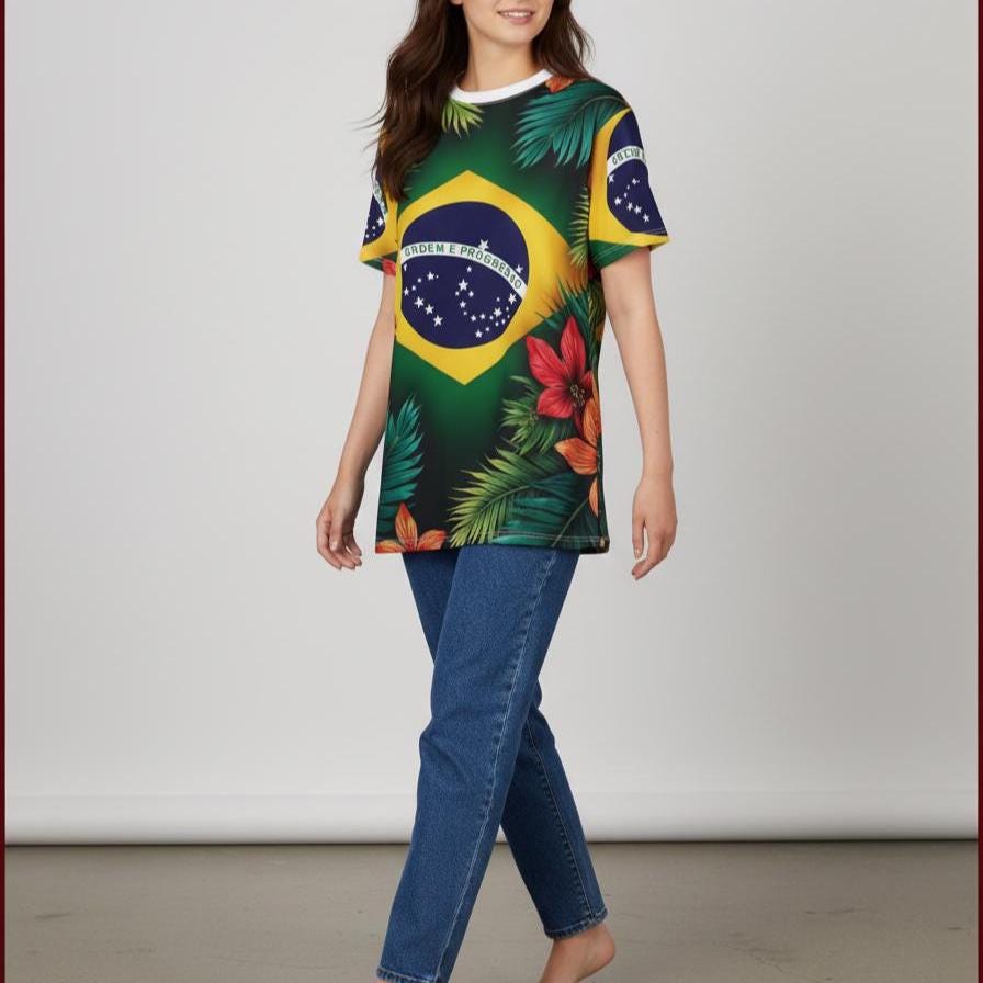 Brazil Flag Floral tee worn