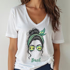 Brazilian Messy Bun V-Neck T-Shirt | Brazil Gift for Her