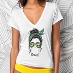 Brazilian Messy Bun V-Neck T-Shirt | Brazil Gift for Her