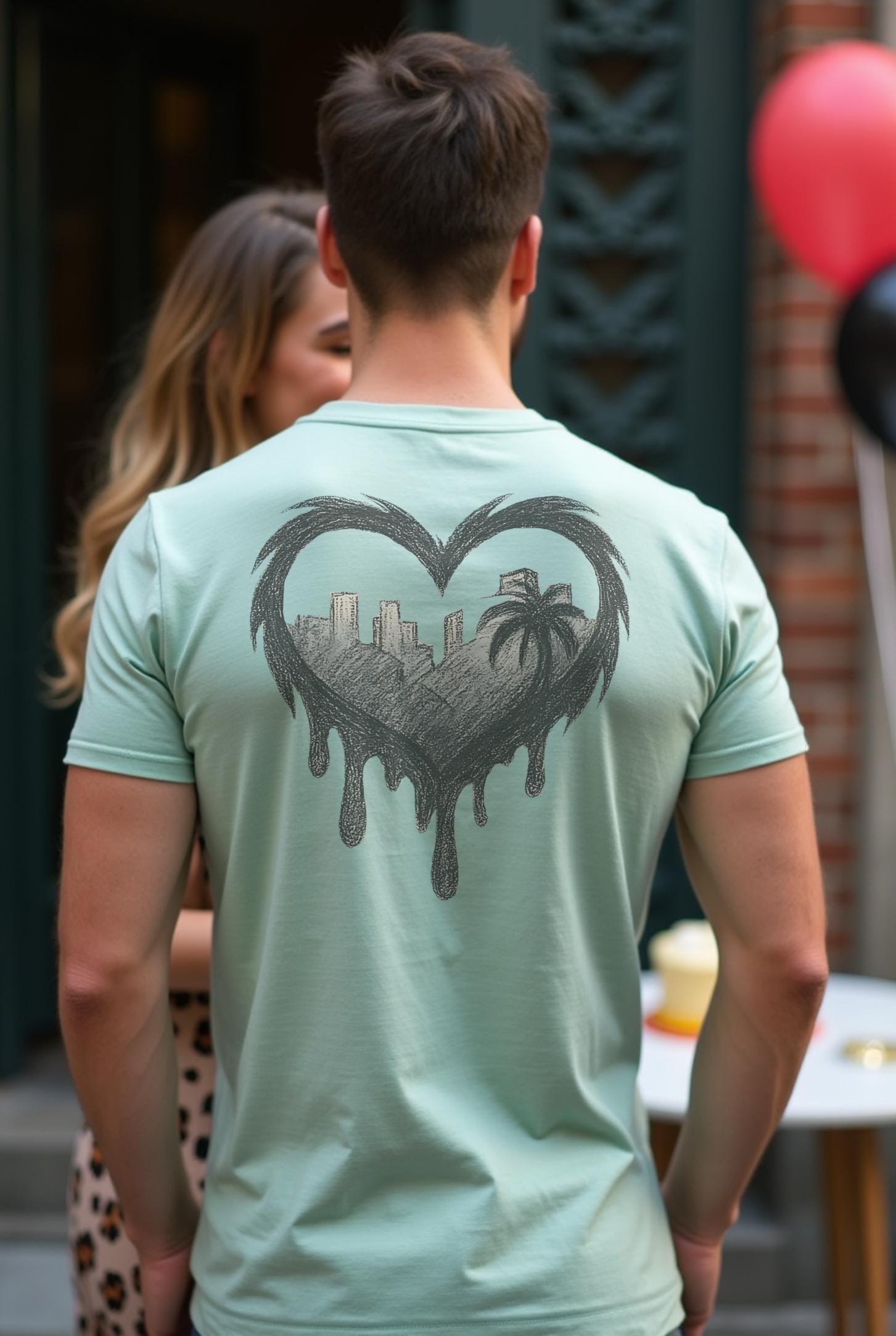 Dripping Heart Skyline tee detail