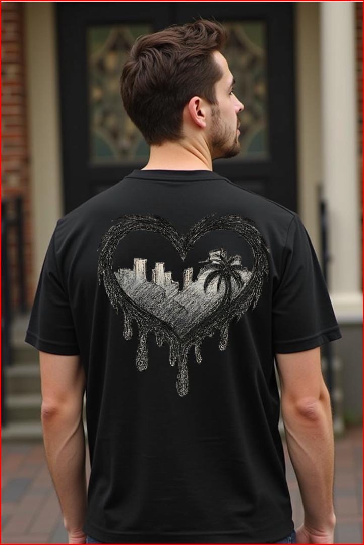 Dripping Heart Skyline tee styled