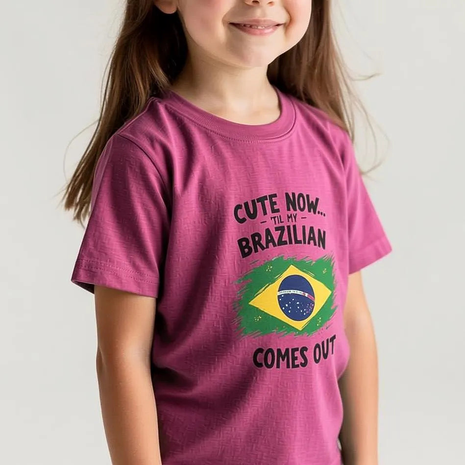 Cute Now My Brazilian Comes Out Infant Tee | Brazil Flag Baby Shirt