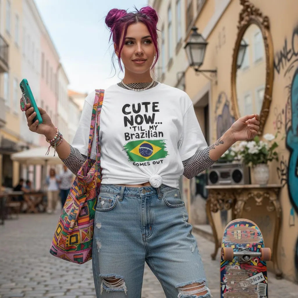 Cute Now 'Til My Brazilian Comes Out T-Shirt | Brazil Flag Tee