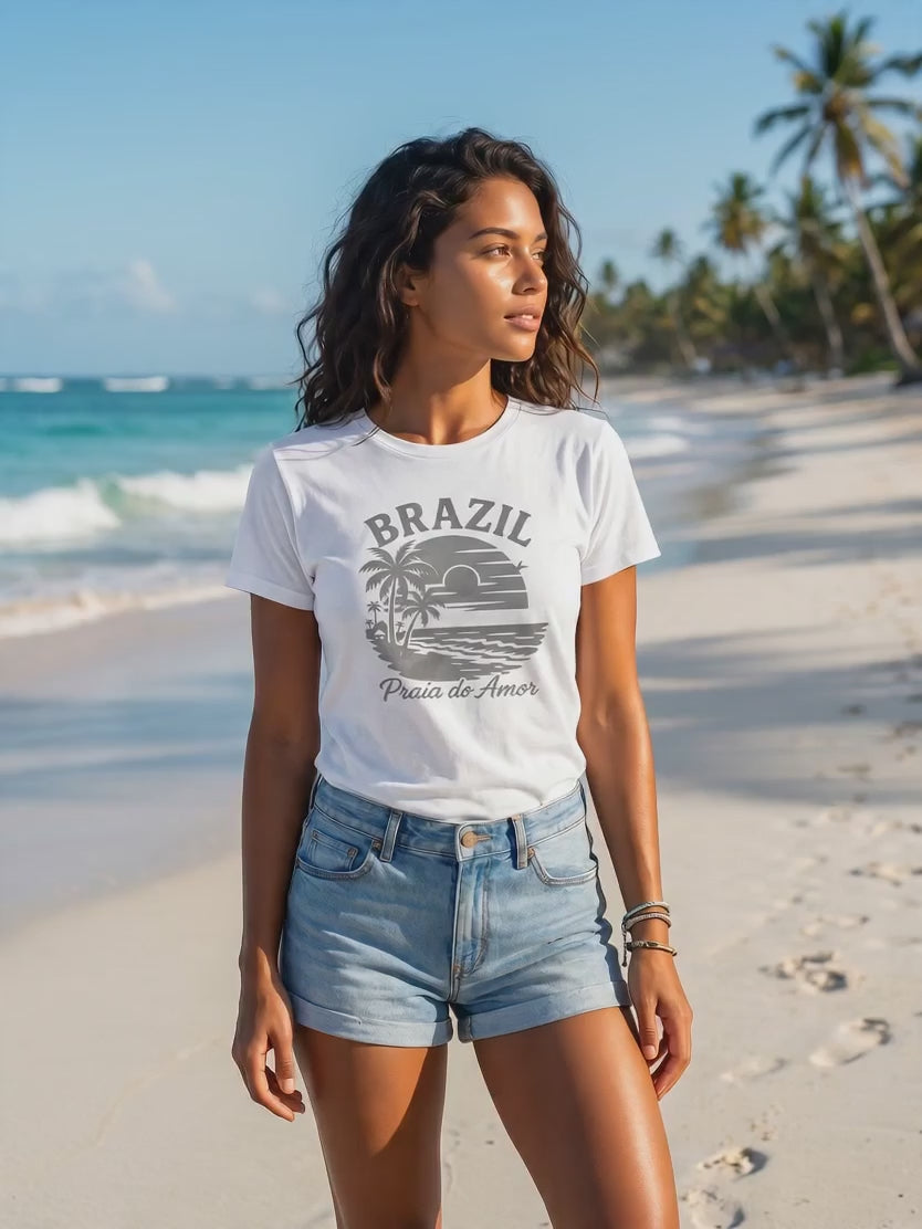 Tropical Beach Vibes T-Shirt, Unisex Softstyle Tee with Brazil Print, Perfect Beachwear, Summer Vacation, Gift for Travelers