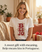 T-Shirt Retro 'BEIJO' Floral Lettering Tee (Portuguese Kiss Design)