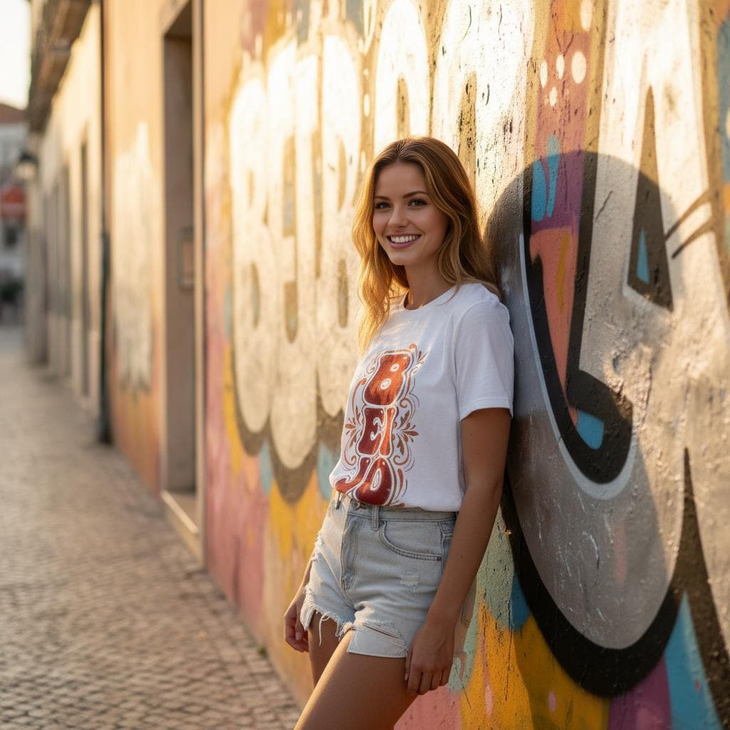 T-Shirt Retro 'BEIJO' Floral Lettering Tee (Portuguese Kiss Design)
