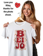 T-Shirt Retro 'BEIJO' Floral Lettering Tee (Portuguese Kiss Design)