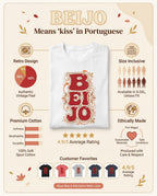 T-Shirt Retro 'BEIJO' Floral Lettering Tee (Portuguese Kiss Design)