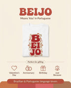 T-Shirt Retro 'BEIJO' Floral Lettering Tee (Portuguese Kiss Design)