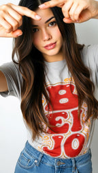 T-Shirt Retro 'BEIJO' Floral Lettering Tee (Portuguese Kiss Design)