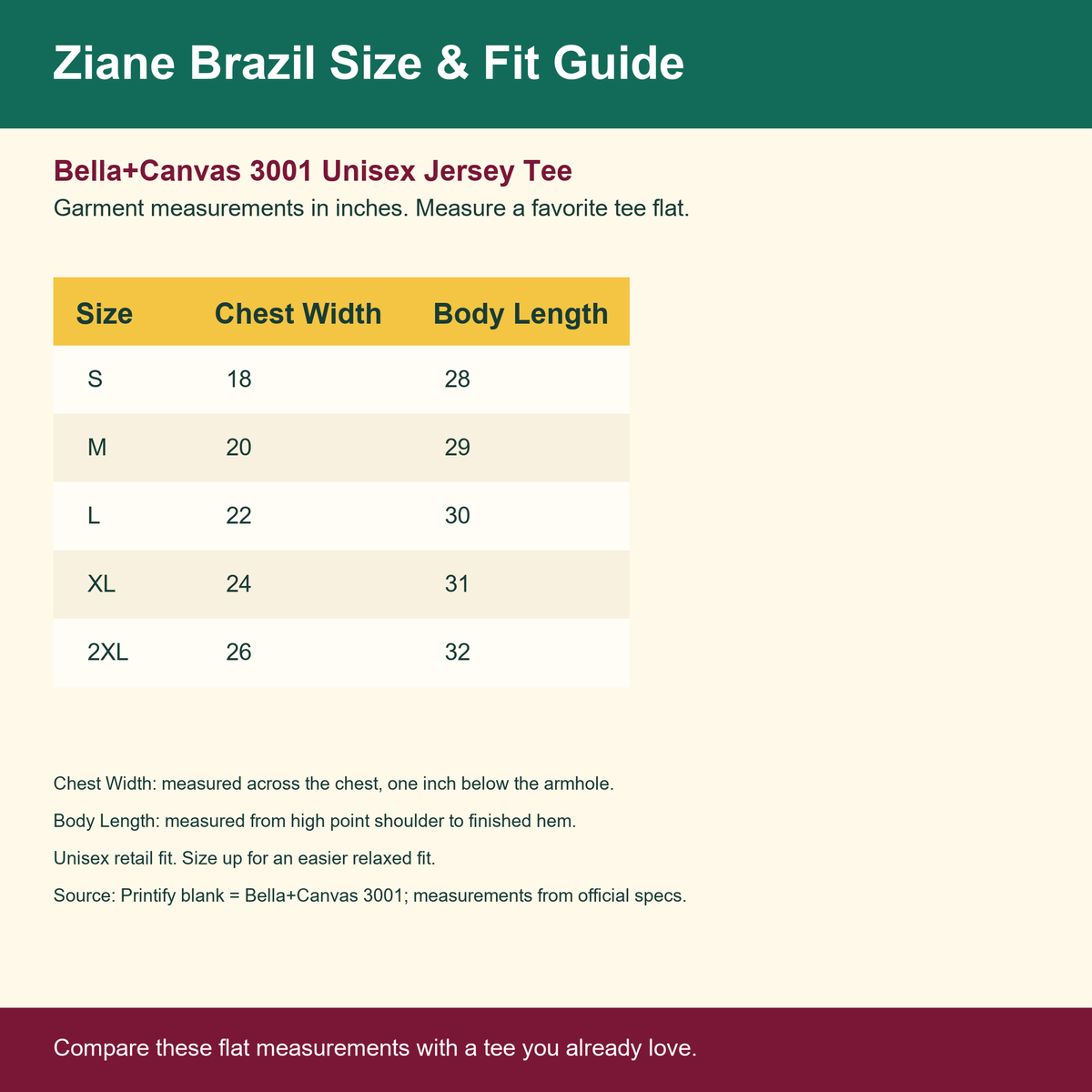 Size guide for Warning May Spontaneously Samba t-shirt